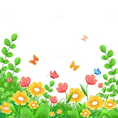 扁平春天花草绿色花丛节日PNG素材高清模板免费下载-趣麦麦图