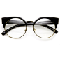 Indie Hipster Round Cat Eye Clear Lens Half Frame Glasses 9351