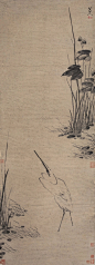 朱耷（八大山人）——款荷花鸟石花鸟立轴欣赏| 明末清初|朱耷(1626~1705