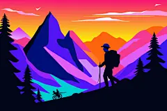 简约扁平风登山爬山人物素材图