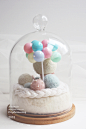 【小蛋糕】白日梦原创生日结婚礼物羊毛毡彩球兔蛋糕玻璃罩摆件-淘宝网