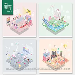 粉嫩抽象立体卡通游乐园主题插画包装矢量Ai源文件素材-淘宝网