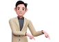 Businessman facing sideways and pointing finger 3D Illustration