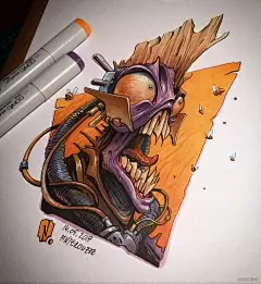 一组超炫酷纸上3D骷髅和机甲插画