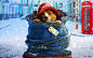 General 2880x1800 bears snow Christmas blue clothing Red Hat