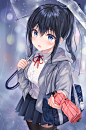 Anime 2202x3338 anime anime girls digital art artwork portrait display vertical 2D Tokkyu (artista) dark hair blue eyes rain umbrella school uniform thigh-highs