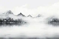 美术景色云雾水墨画插画图片