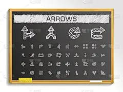 箭头手绘草图图标集。矢量涂鸦黑板插图
