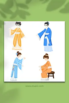 卡通古代人物站坐古人情侣人物插画元素