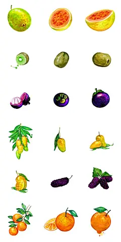手绘水彩各种水果蔬菜插画葡萄苹果桃子石榴PNG免扣PSD素材图片-淘宝网