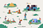 People working on a camping site Free Vector