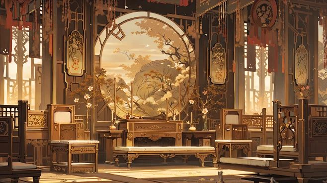 AI华丽古风室内场景设定素材 影视游戏场景概念设计 背景插画临摹-淘宝网-花瓣网
