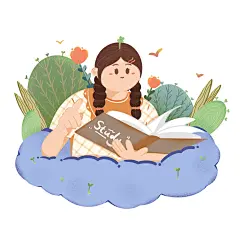 书本女孩世界读书日阅读图书人物扁平风插画