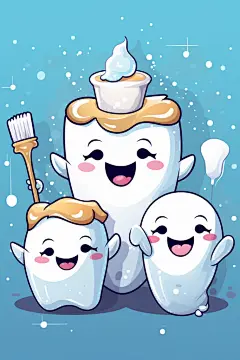 保护口腔卡通拟人牙齿口腔护理插画