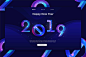 时尚渐变色高端震撼的3D立体2019年新年圣诞节立体字海报banner着陆页插画设计模板