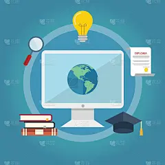 一套平面设计插画概念的在线教育。教育和科学概念插图