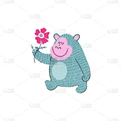 可爱的,卡通,大猩猩,猴子,贺卡,背景分离,野生动物,哺乳纲,动物,装饰物