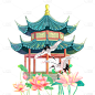 手绘-中国风主题-古风建筑物