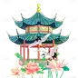 手绘-中国风主题-古风建筑物