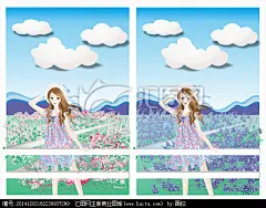 熏衣草花园女孩插画图片