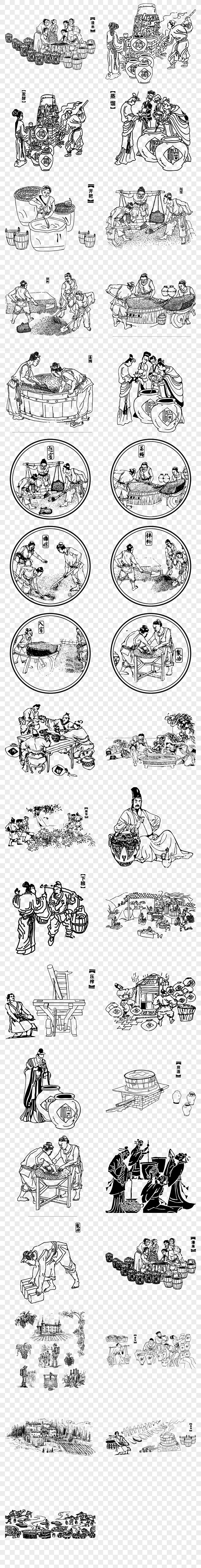 中国古代酿酒古典品酒包装插画PNG免扣