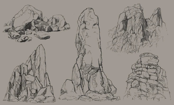 Rocks_study_linedrawing-花瓣网