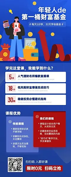 金融理财投资课程招生介绍长图海报