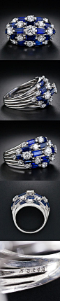 图喜欢:'Oscar Heyman' Diamond and Sapphire Dome Ring 钻石和蓝宝石戒指 - 图喜欢