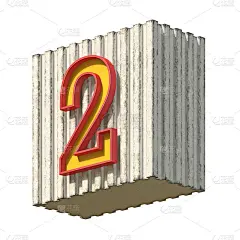 复古混凝土红色黄色数字2 3D