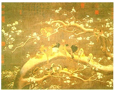 五代 宋 元花鸟画精品赏析宋末元初 钱选 《雪梅集禽图轴》 台北故宫博物院-花瓣网