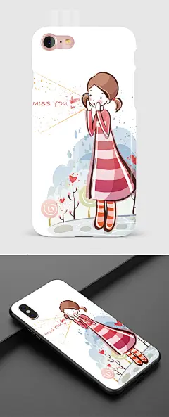矢量手绘可爱女孩思念手机壳