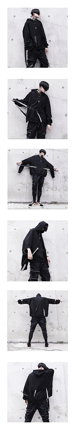 春季国潮暗黑系织带拉链装饰男士连帽卫衣嘻哈风oversize宽松外套-淘宝网