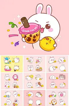 可爱卡通小兔子ip形象表情包吉祥物创意元素EPS海报模板素材设计