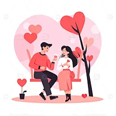 扁平风正在约会的热恋男女情侣人物矢量插画1高清模板免费下载-趣麦麦图
