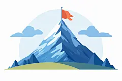 雪山蓝天山峰上插着的红旗背景插画