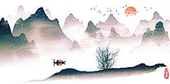 山水建筑风景中式背景素材