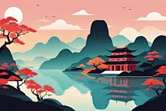 水墨江南风国潮山水插画背景图