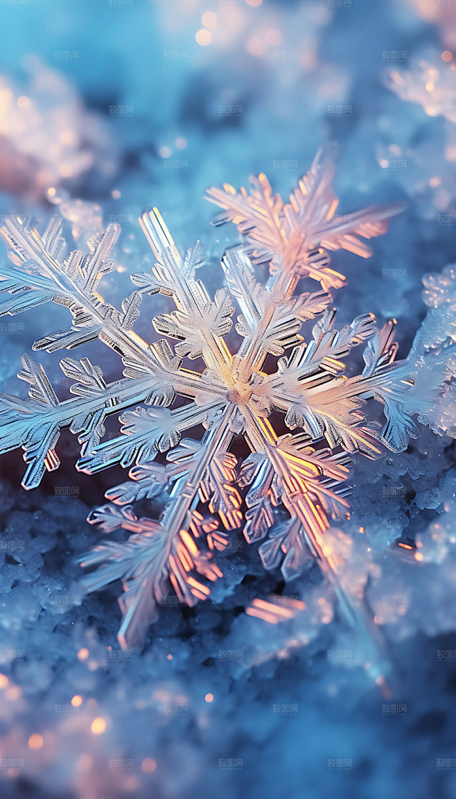 冬季唯美雪花冰花晶莹剔透AI摄影
