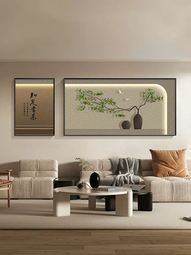 柿柿如意客厅装饰画现代轻奢知足常乐组合壁画高档沙发背景墙挂画-tmall.com天猫-花瓣网