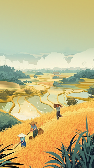 蓝绿色扁平插画小满节气宣传手机海报-10...