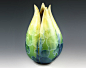 花黄绿色和蓝色花瓶，结晶釉陶瓷：是对生命的歌颂。-石榴社区