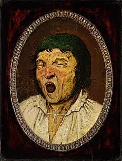 打哈欠的人 - 彼得·勃鲁盖尔（也许是仿照勃鲁盖尔风格的作品） - Google Arts &amp; Culture : 此小幅圆画长期以来被认为是老勃鲁盖尔的作品，但是最近专家们却认为它实际上是其长子创作的。画中是一张滑稽的脸，也可以说是一幅头像习作，用于分析令人印象深刻的面部表情。根据文艺复兴艺术理论，准确地描绘面部表情实际上对艺术素养要求甚高。在此之前，研究勃鲁盖尔的专家们认为打哈欠的面容暗喻懒惰。这种毛病通常被视为是“魔鬼的...