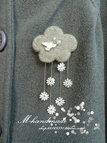 [雪花鸽子复古羊毛毡 胸针] 