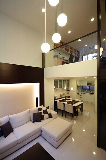 现代简约风格跃层二室二厅客厅沙发装修效果...