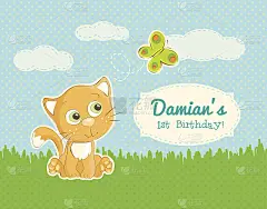 可爱的小猫看着一只蝴蝶——生日卡