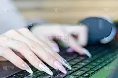 计算机键盘,长的,指甲,手,女性,袖子,钉子,技术,计算机,书桌