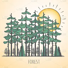 住房,野生动物,品牌名称,证章,杉树,植物,户外,复古,绘制,剪影