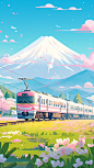 日本  列车 富士山