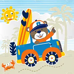 熊,海滩,乐趣,卡通,可爱的,旅途,汽车,玩具,度假,休闲