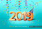 2019立体主题文字新年海报PSD模板素材 :  